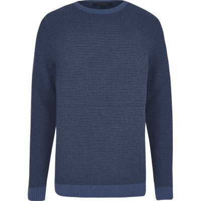 Navy textured knit slim fit jumper